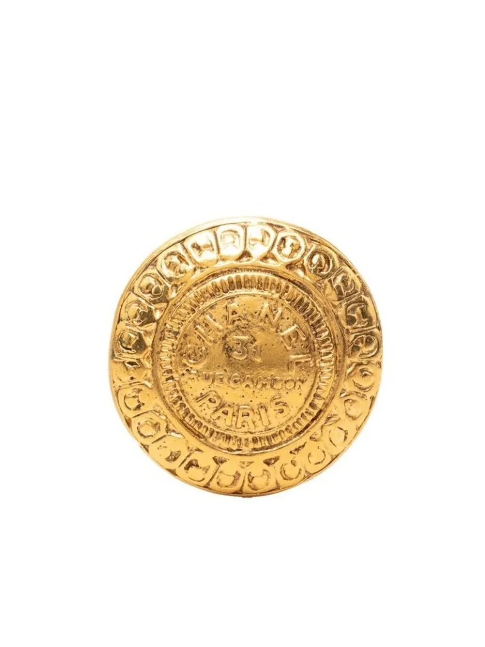 Chanel 31 Rue Cambon Vintage Round Brooch Gold Plated
